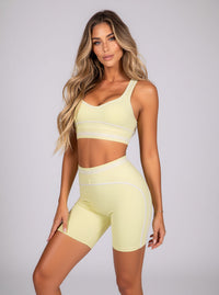 Yellow Contrast Trim Activewear Set Sports Bra & High Waist Shorts Co-Ord Gym Two Piece