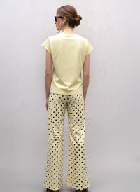 Yellow Polka Dot Wide Leg Palazzo Pants High Waist Relaxed Fit Side Stripe Trousers