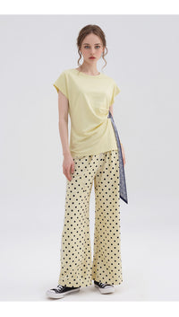 Yellow Polka Dot Wide Leg Palazzo Pants High Waist Relaxed Fit Side Stripe Trousers