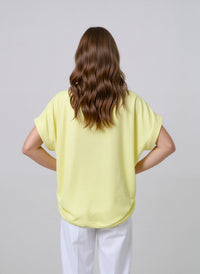Yellow V-Neck Batwing Sleeve Textured Blouse Casual Loose Fit Top with Necklace