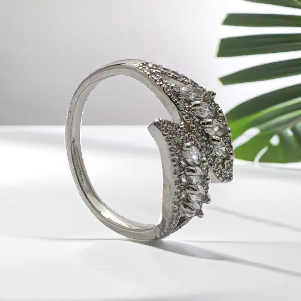Silver Stainless Steel Adjustable Crystal Ring