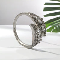 Silver Stainless Steel Adjustable Crystal Ring