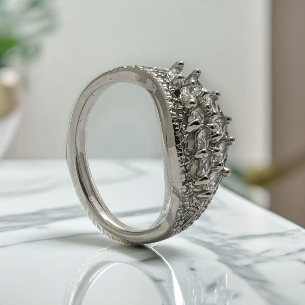 Sparkling Silver Stainless Steel CZ Cluster Ring