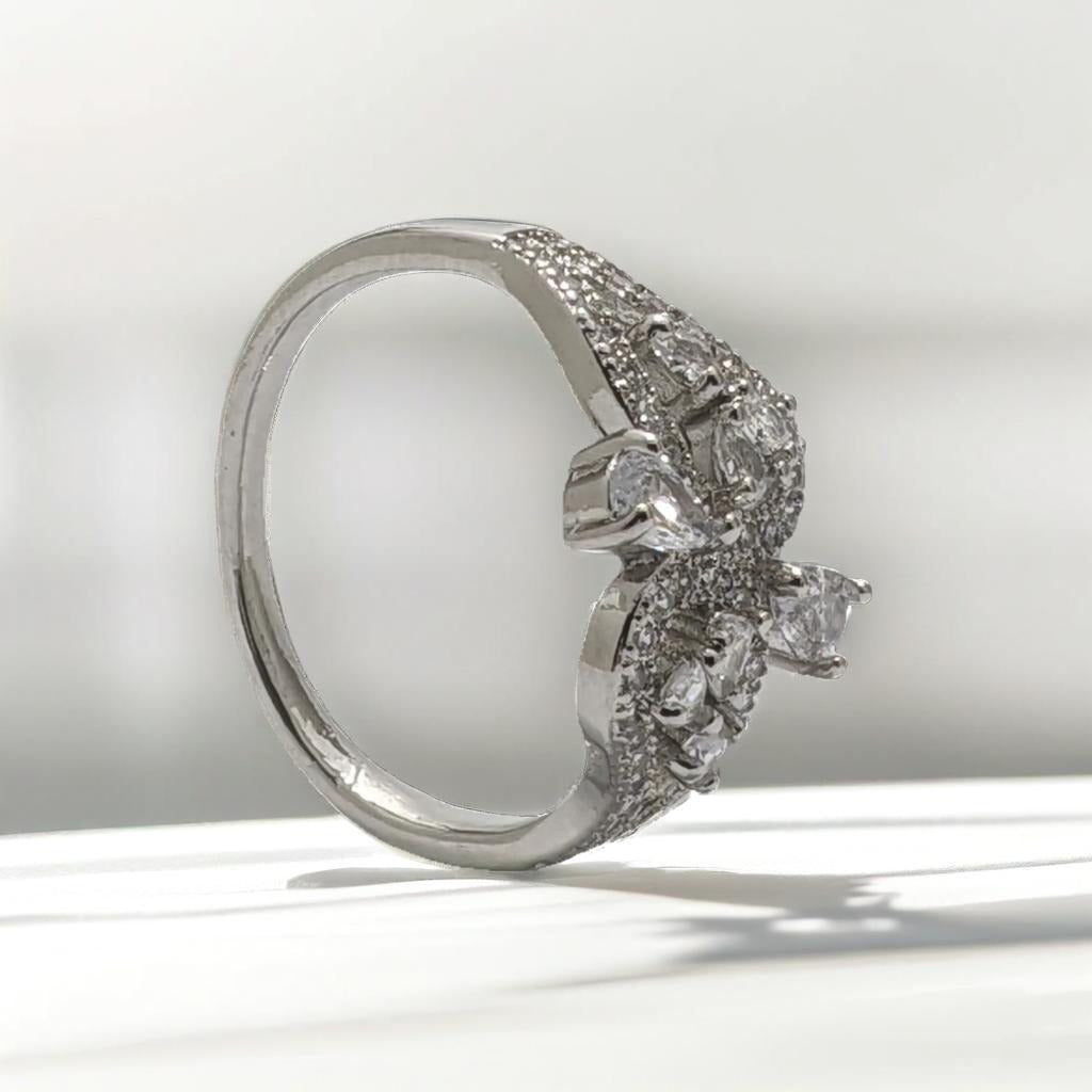 Silver Stainless Steel Crystal Butterfly Ring - Elegant Women's Jewelry
