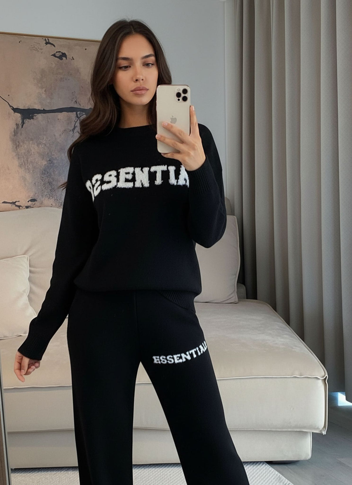 Black Essential Logo Knitted Top & Wide Leg Trousers Co-ord