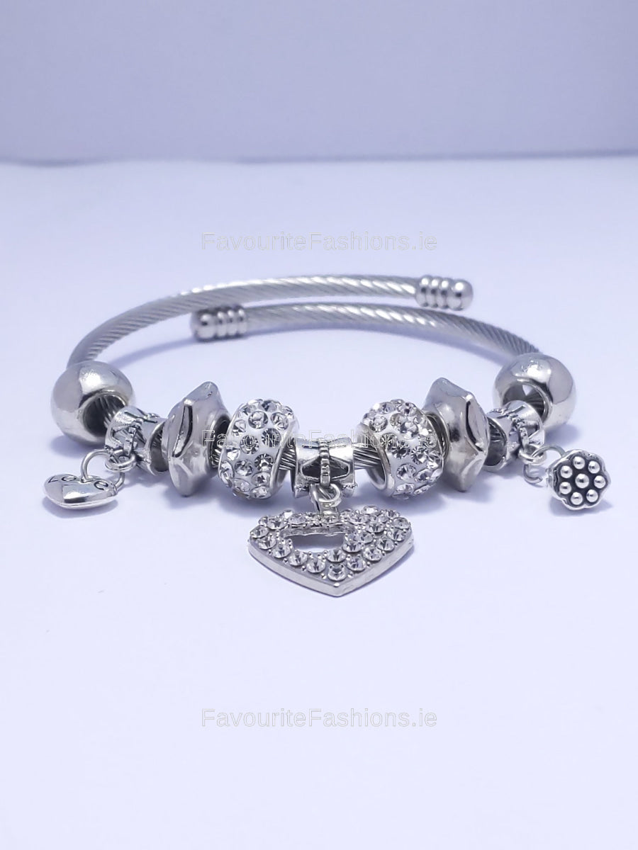 Silver Heart Multi Charm Bracelet