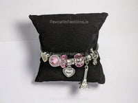 Silver Pink Beaded Tower Charm Bracelet