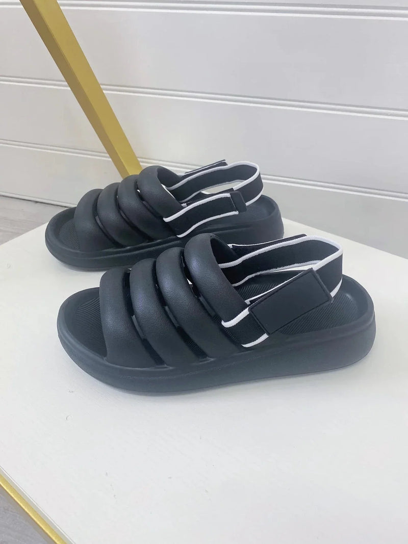 Black Comfortable Foam Sliders with Band Strap