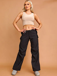 Black Baggy Balloon Cargo Trousers With Toggle Details