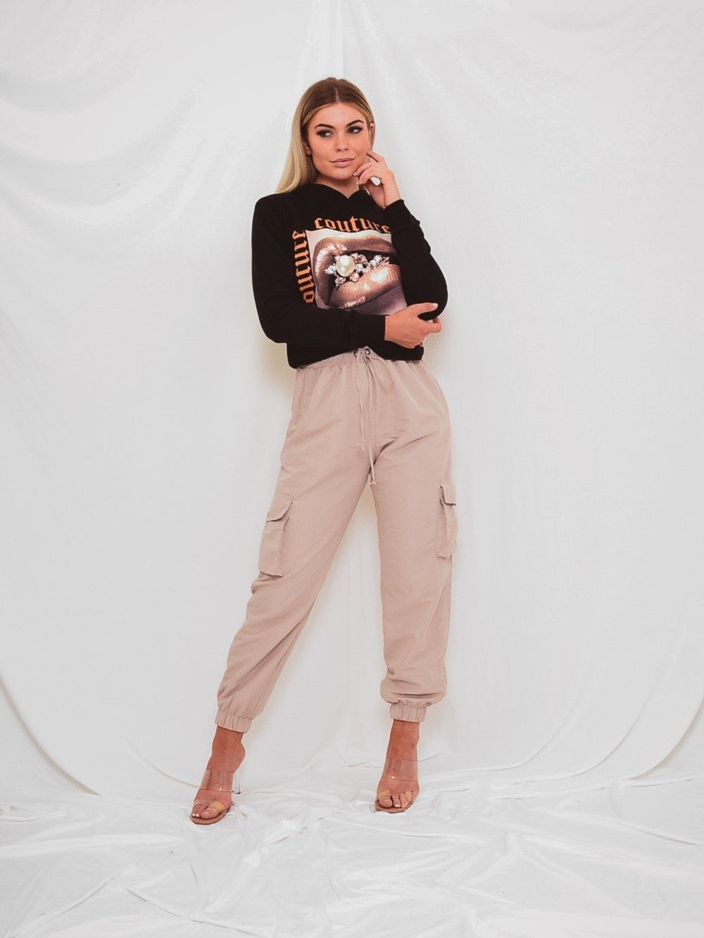 Black Couture Graphic Crop Hoodie