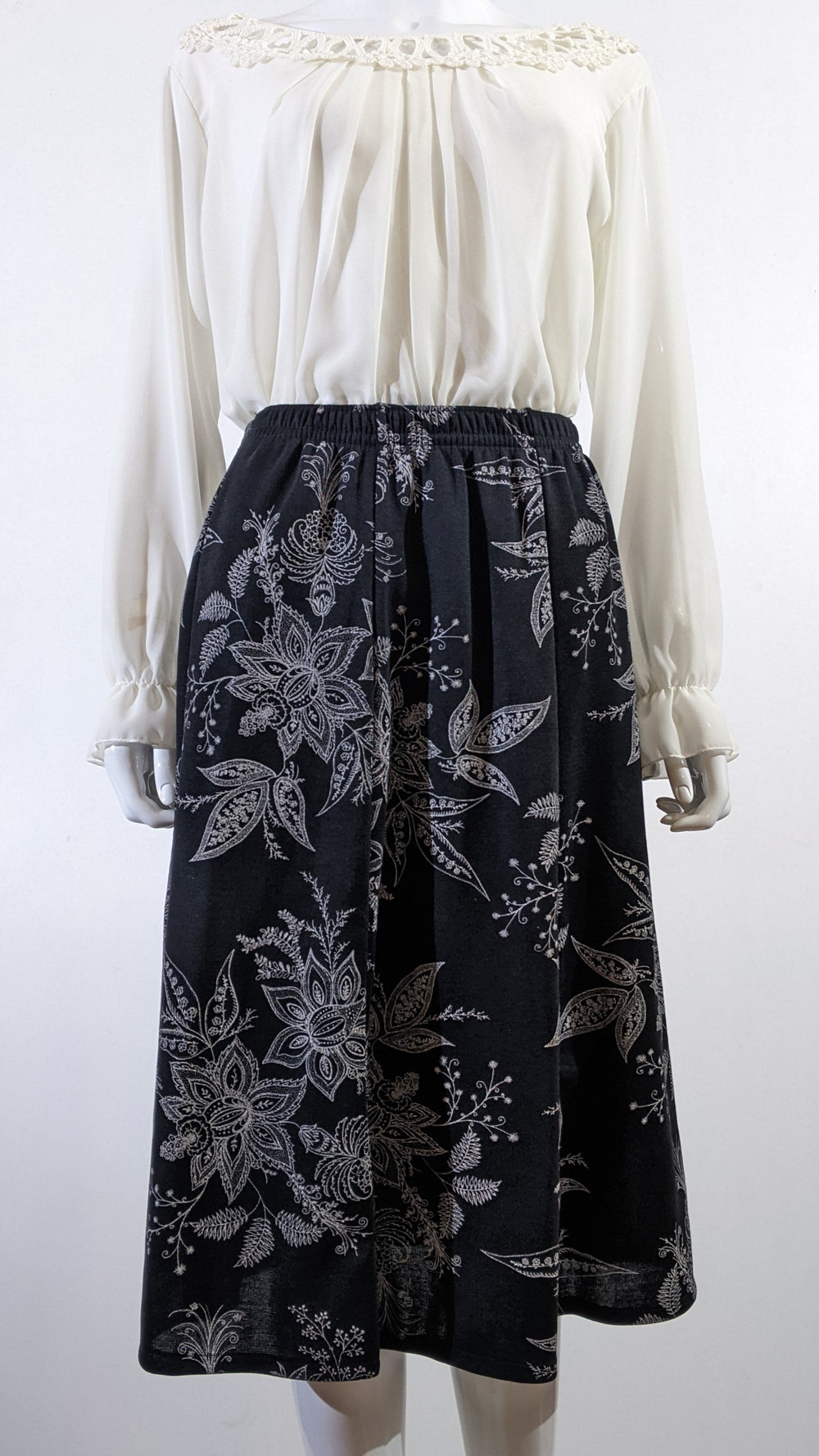 Black Floral Design Elasticated Skirt