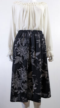 Black Floral Design Elasticated Skirt
