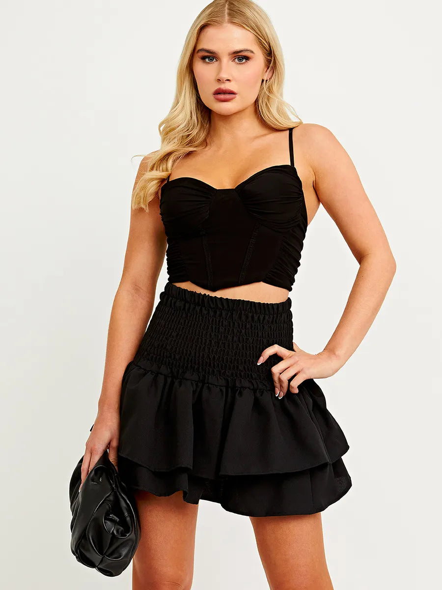 Black Layered Rara Mini Skirt