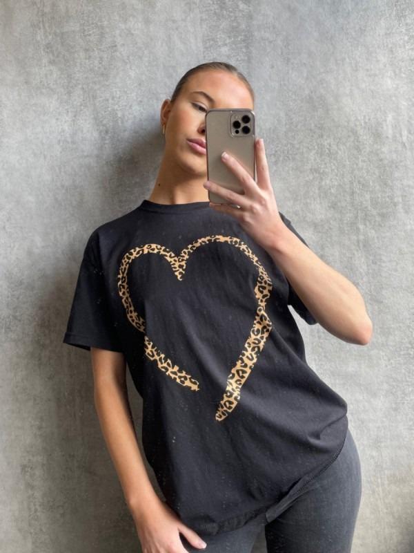 Black Leopard Heart Graphic T-Shirt
