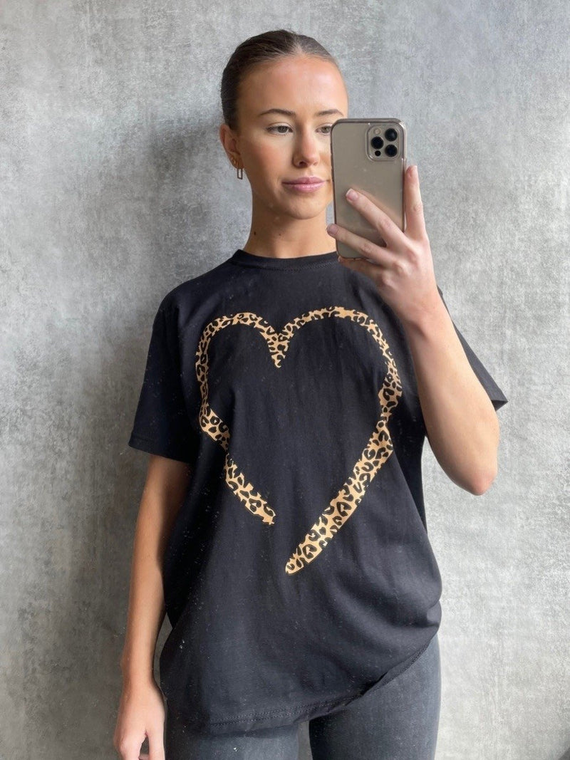 Black Leopard Heart Graphic T-Shirt