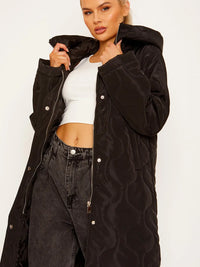 Black Onion Quilted Long Sleeves Longline Hooded Coat