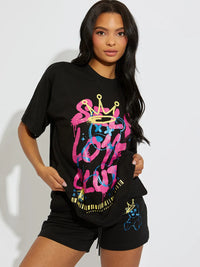 Black Self Love Club Oversized T-Shirt & Shorts Co-ord