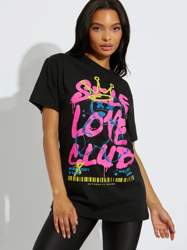 Black Self Love Club Teddy Bear Graphic T-Shirt