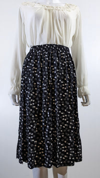 Black & White Floral Pattern Elasticated Skirt