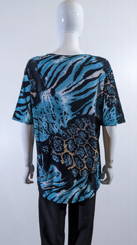 Blue Leopard Print Short Sleeves Top