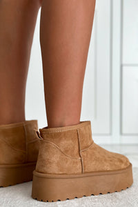 Camel Chunky Platform Fur Lined Ankle Snugg Mini Boots