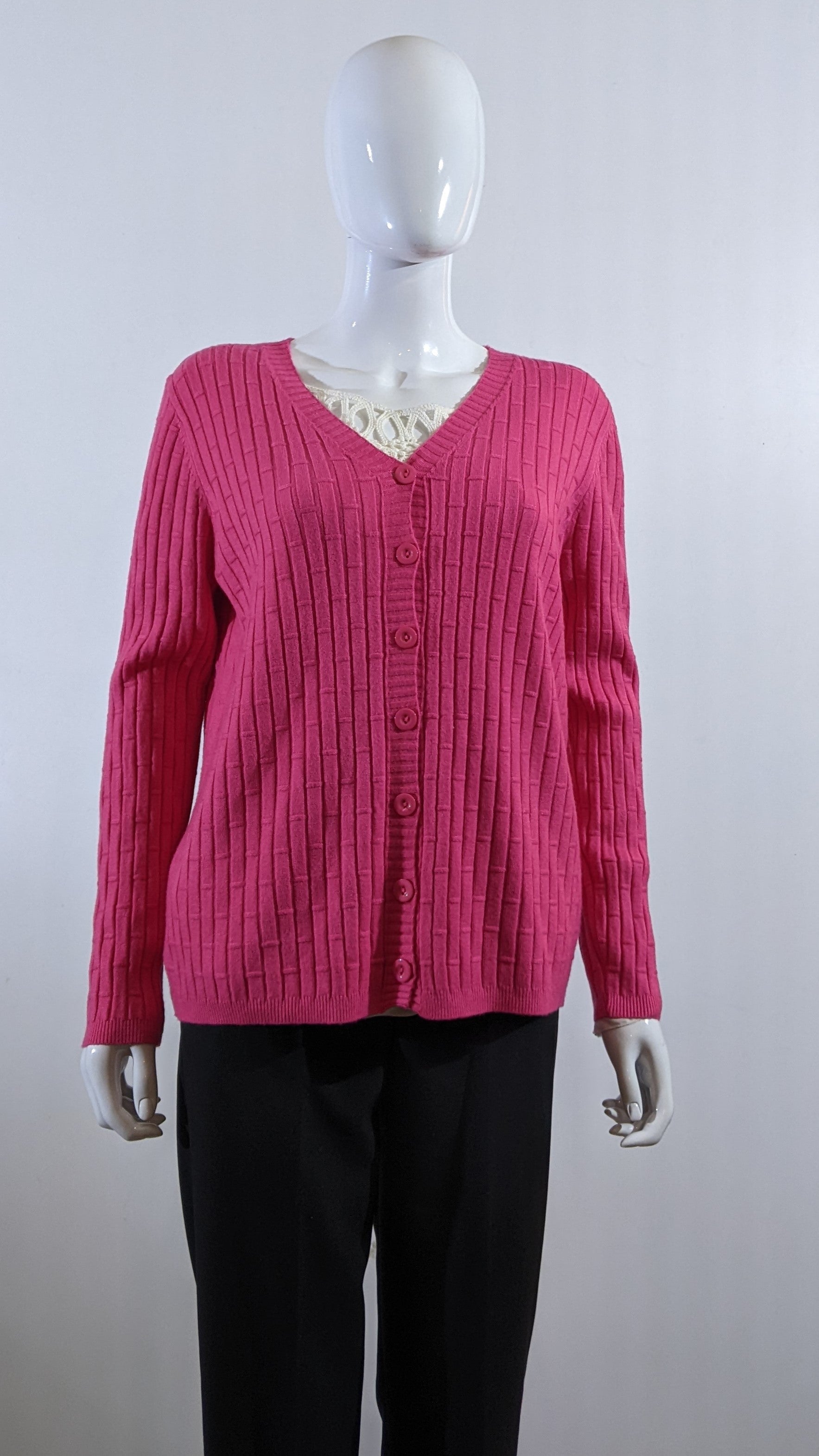 Cerise Pink Soft Touch V Neck Button Cardigan FavouriteFashions.ie