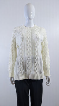 Cream Wide Cable Knit Round Neck Jumper