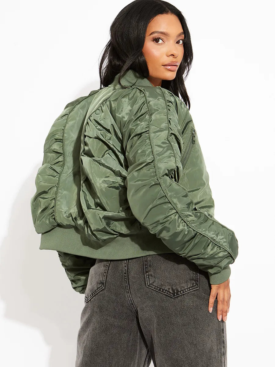 Bomber jacket with zipper on sleeve hotsell
