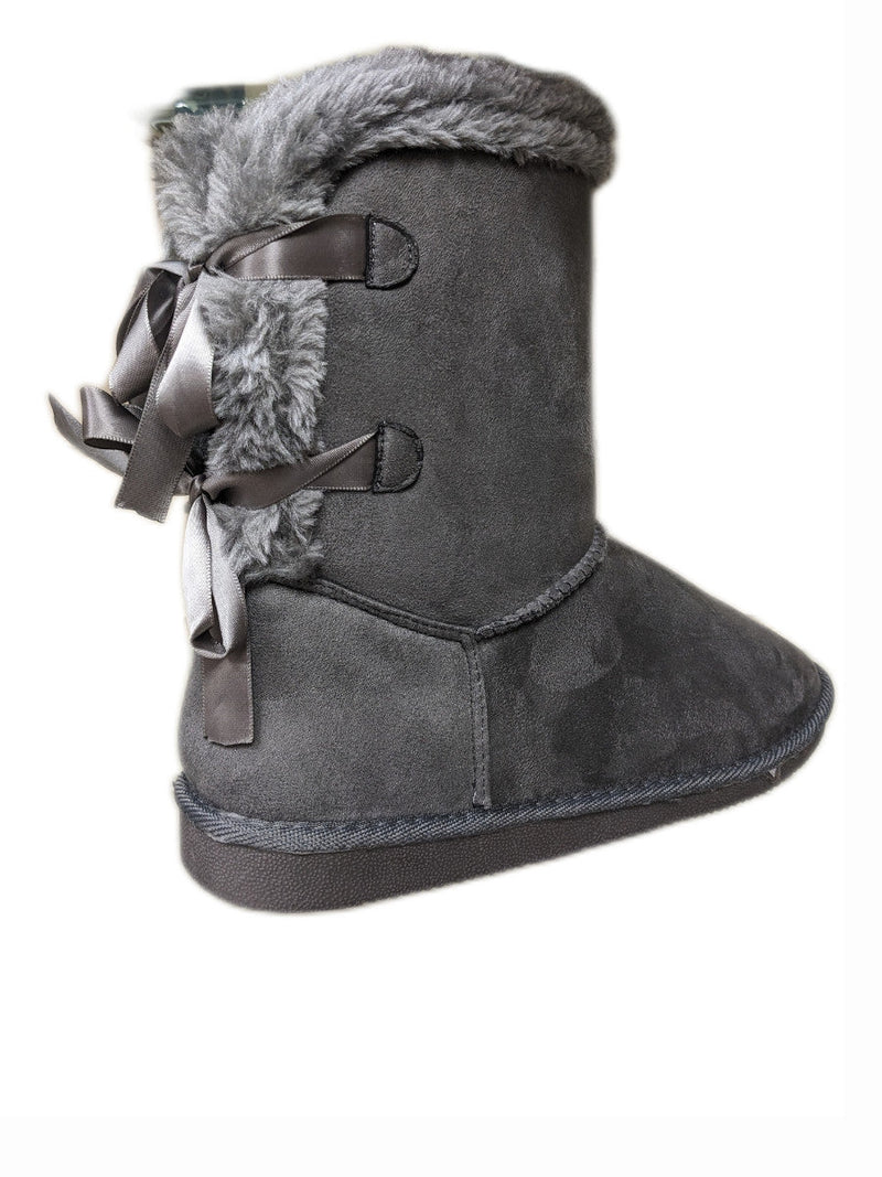 Grey Bows Fur Lined Snugg Boots