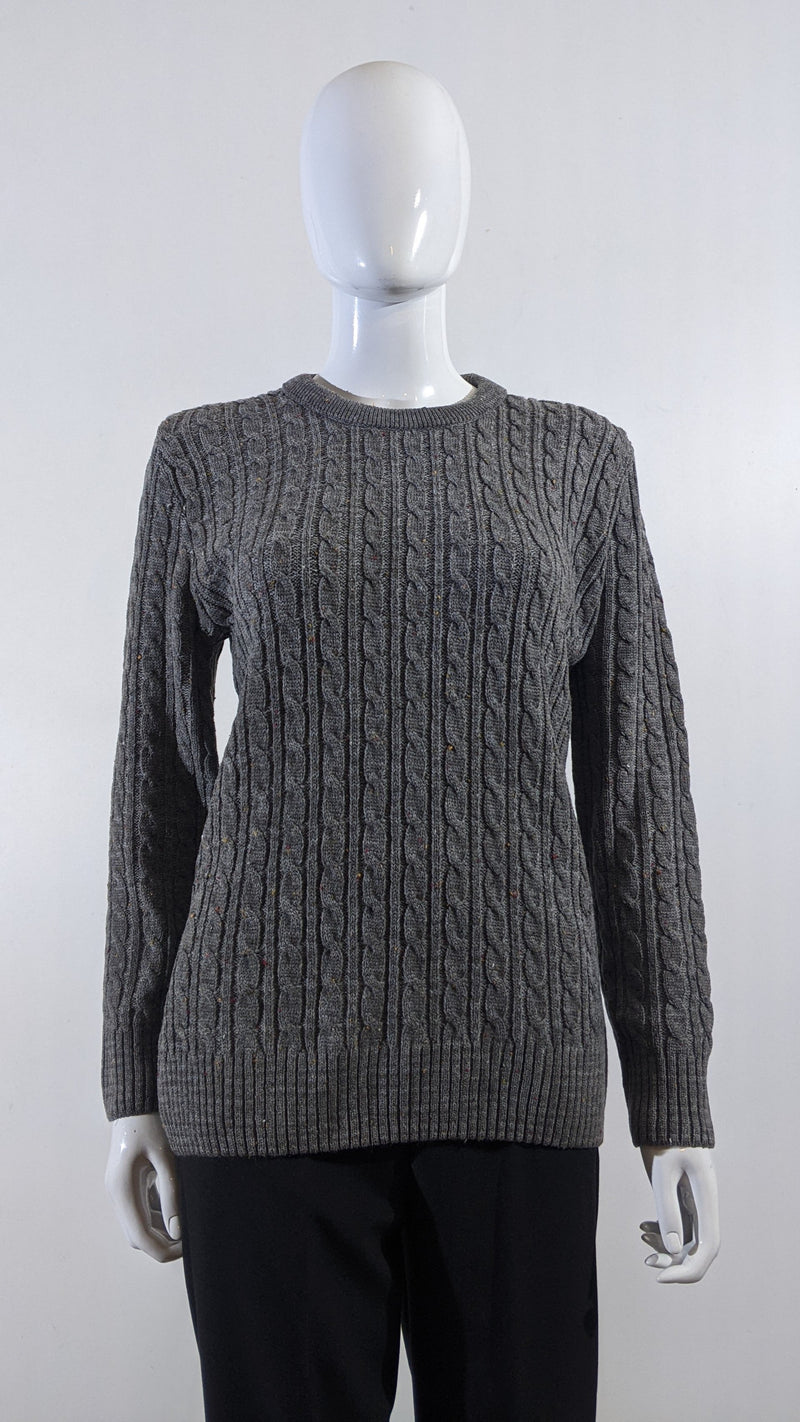 Grey with Fleck Round Neck Cable Knit Jumper