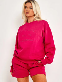 Hot Pink Embroidered San Francisco Sweatshirt & Shorts Co-ord Set