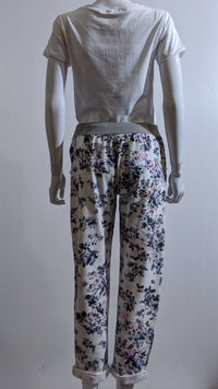 White Navy Floral Print Trouser