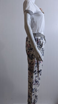 White Navy Floral Print Trouser