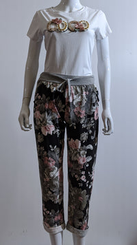 Black Floral Print Trouser