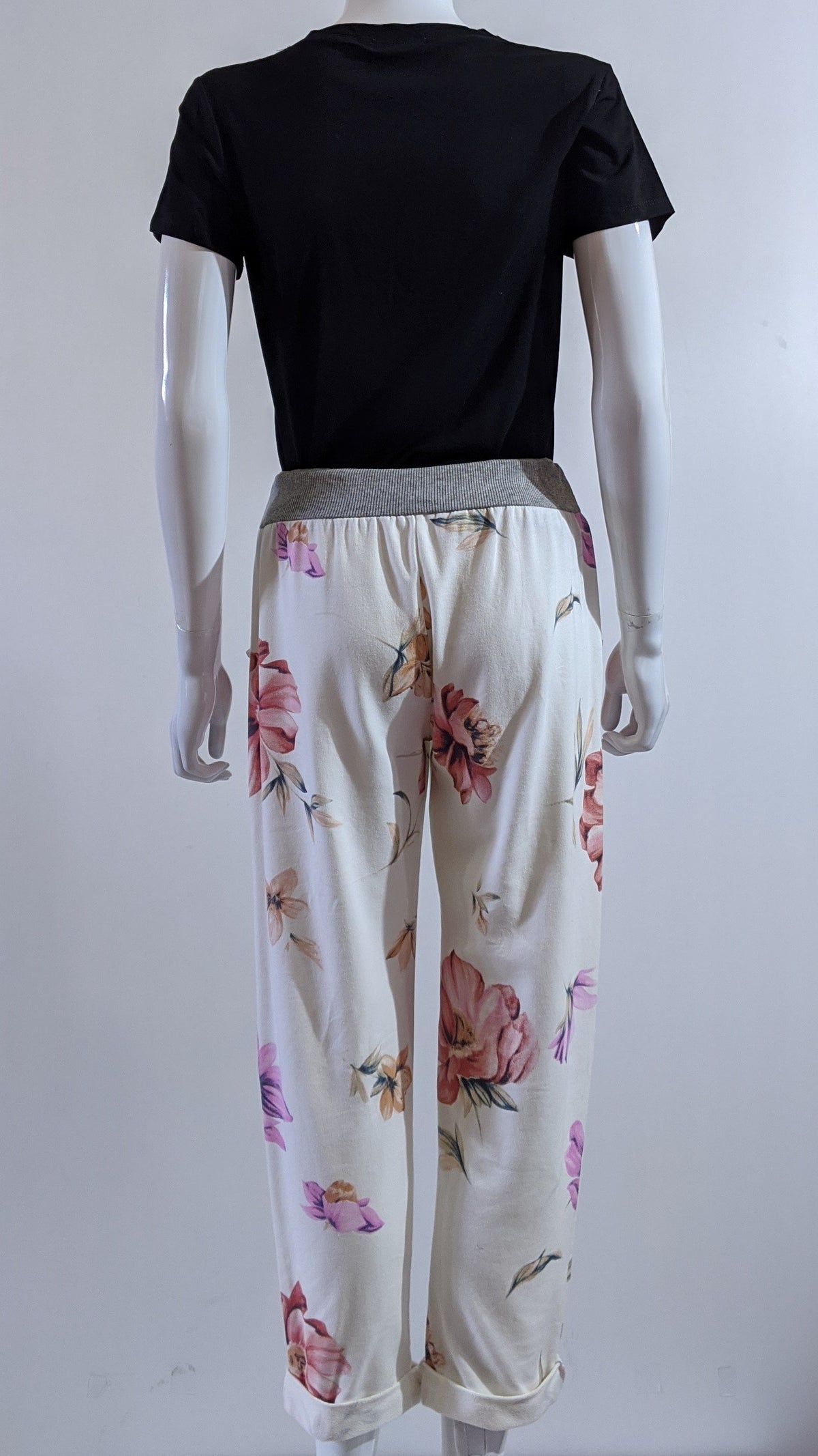 Cream Pink Floral Print Trouser