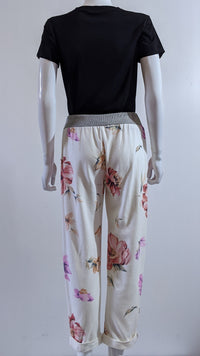 Cream Pink Floral Print Trouser