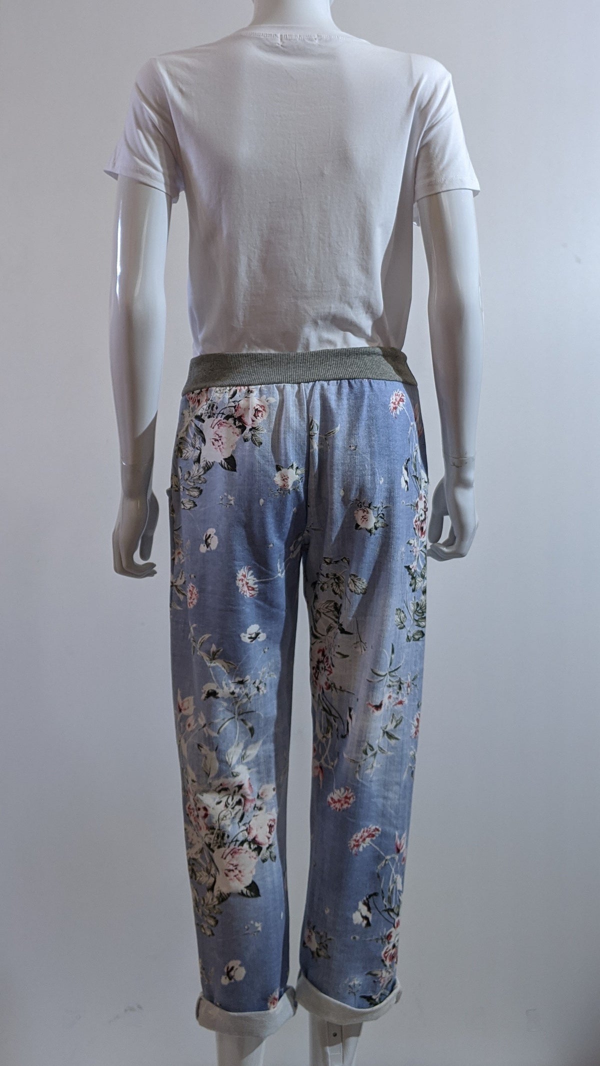 Denim Floral Print Trouser