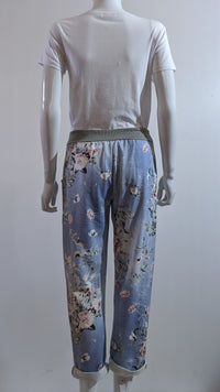 Denim Floral Print Trouser