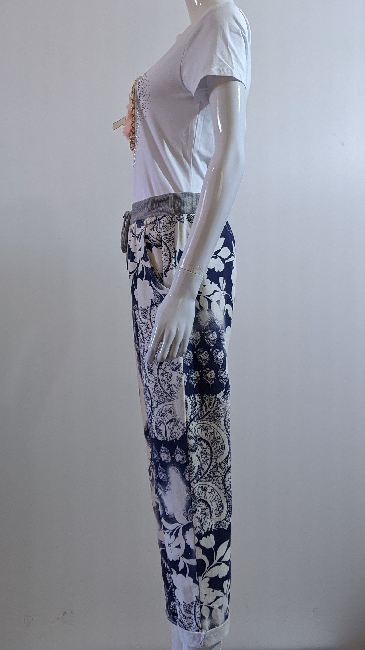 Blue Floral Print Trouser