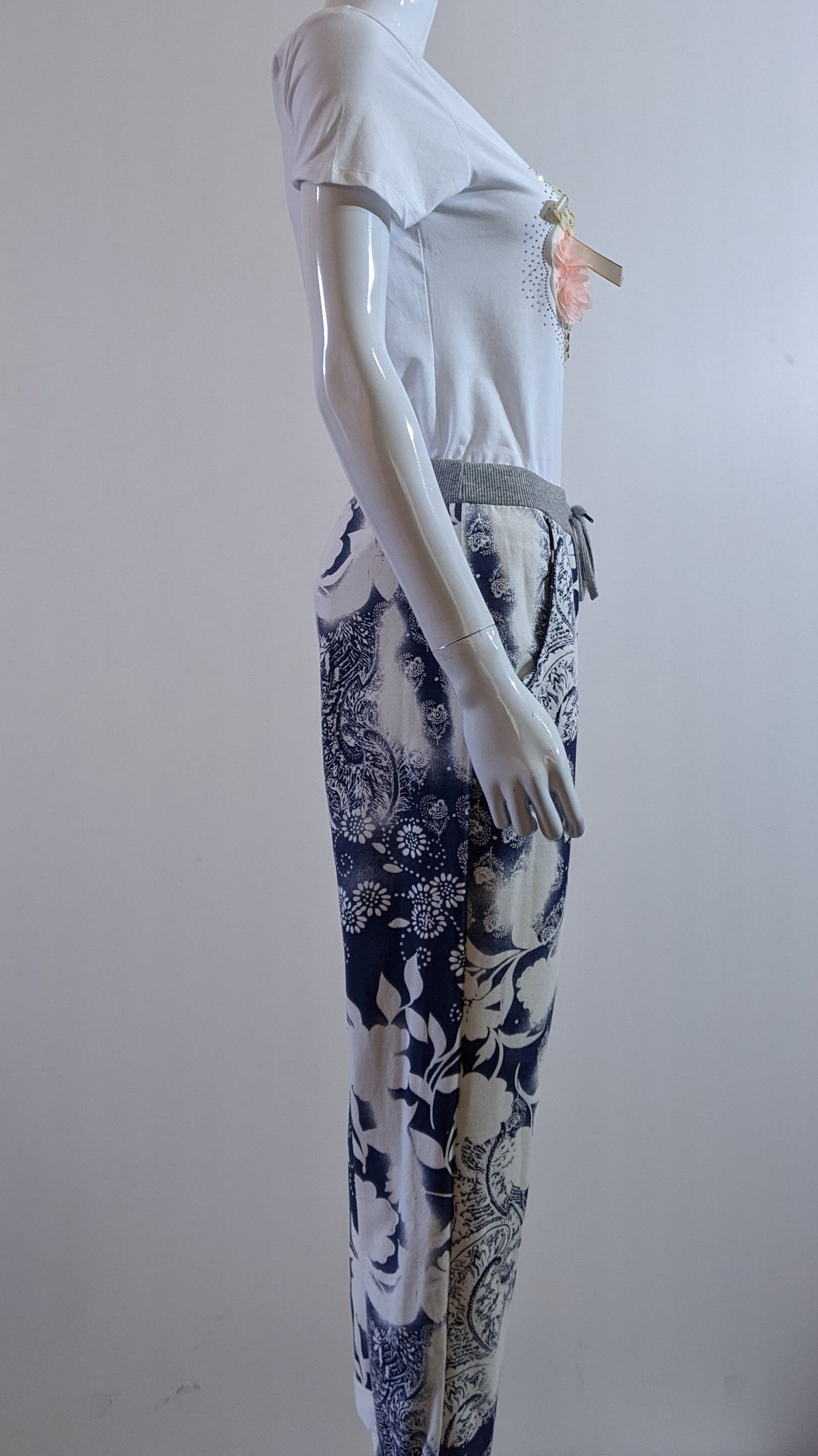 Blue Floral Print Trouser