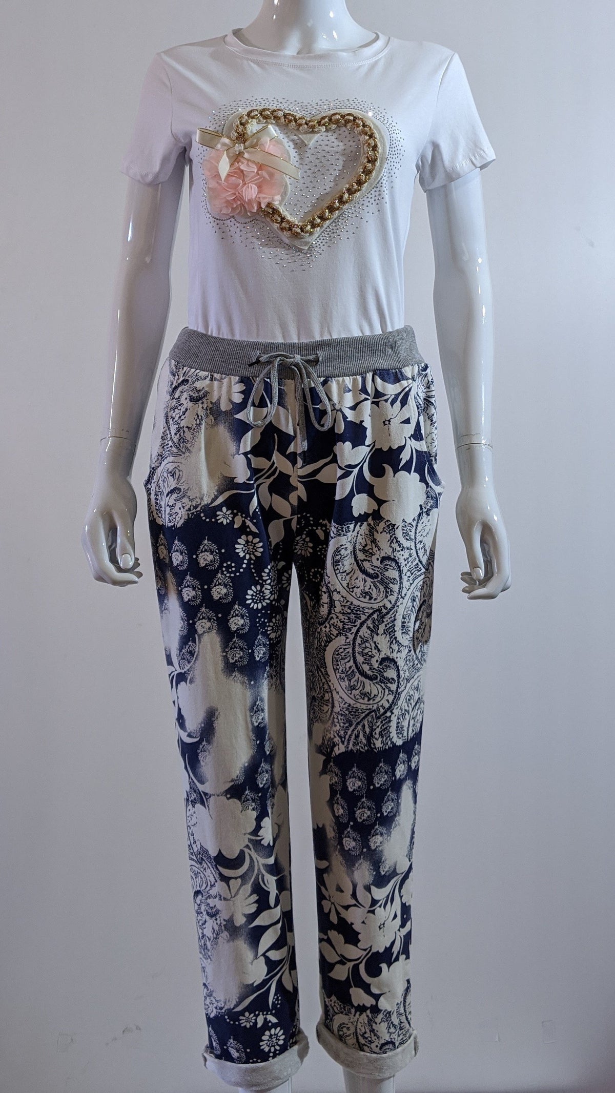 Blue Floral Print Trouser