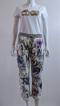 Cream Floral Print Pattern Trouser