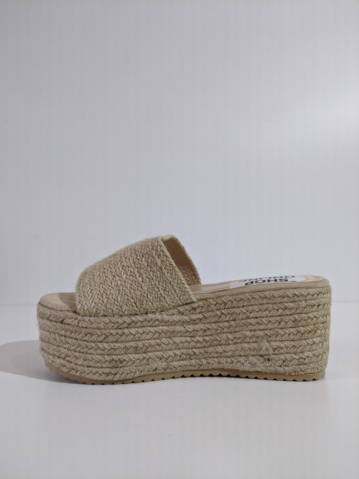 Beige Jute Platform Mule Sandals