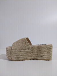 Beige Jute Platform Mule Sandals