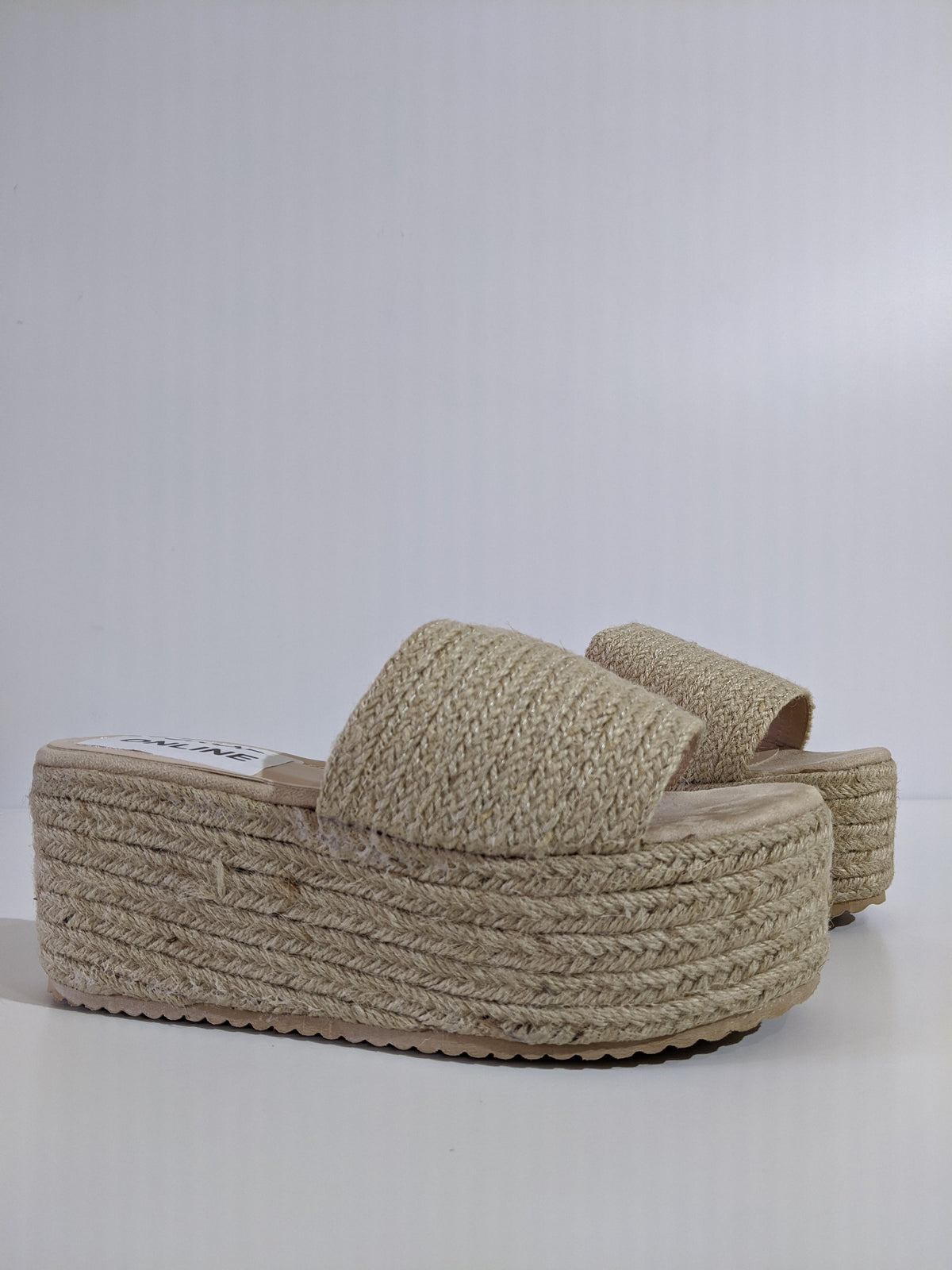 Beige Jute Platform Mule Sandals