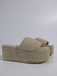 Beige Jute Platform Mule Sandals