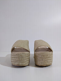 Beige Jute Platform Mule Sandals