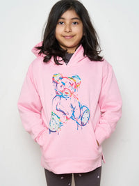 Kids Cute Pink Teddy Bear Graphic Print Fleeced Hoodie