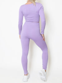 Lilac Dip Front Top & High Waist Leggings Seamless Ribbed Set