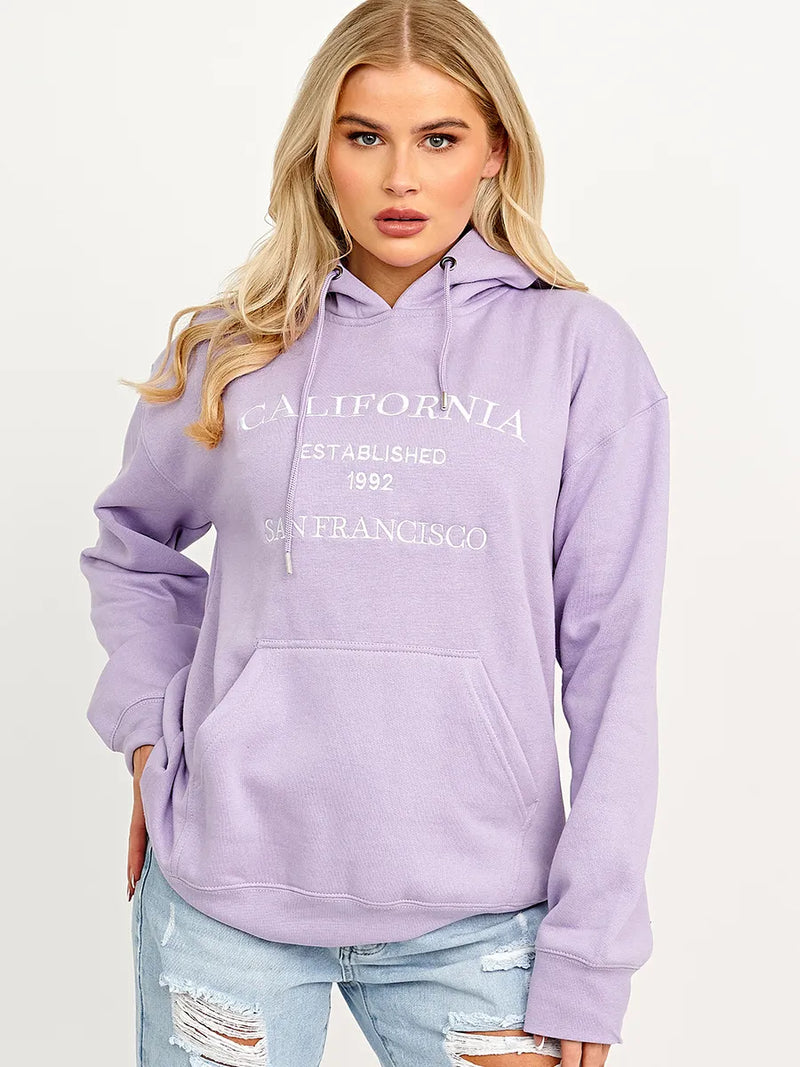 Lilac Embroidered California Oversized Hoodie